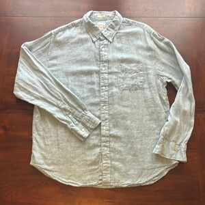 JCrew Linen Gray Casual Button Down Shirt with herringbone pattern